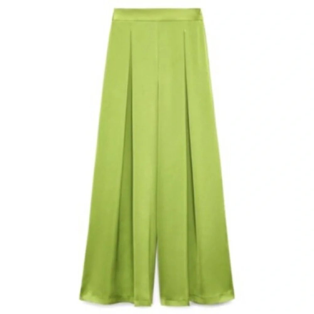 Zara Olive Green Wide-Leg Pleated Trousers Size S - Picture 6 of 16